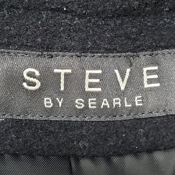 VTG Steve By Searle Black Italian Wool Fox Fur Trim Hooded Coat USA Made Size 6 - Picture 3 of 16